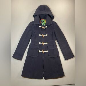 J Crew Duffle Coat, Removable Hood, Wood Toggles, Wool-Blend, Navy - Womens 4